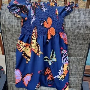 Butterfly Print Kids Dress - Blue and Orange